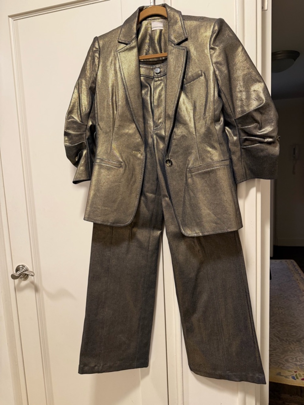 Cinq à Sept Denim Blazer & Jeans Set -- Metallic Burnished Gold/Bronze - Size 4